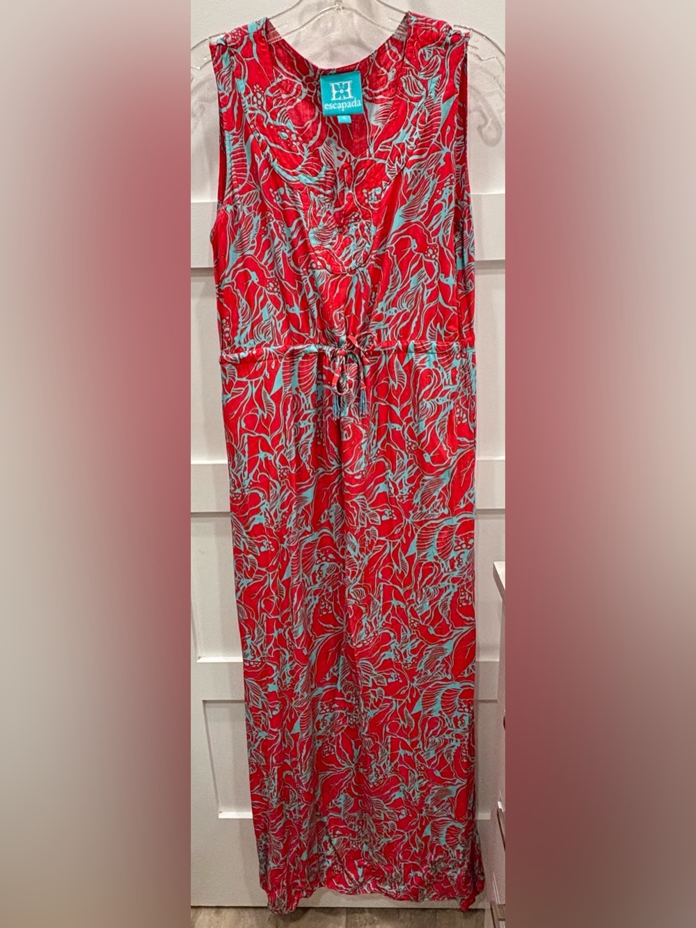 escapada Red & Light Blue Floral Sleeveless Dress